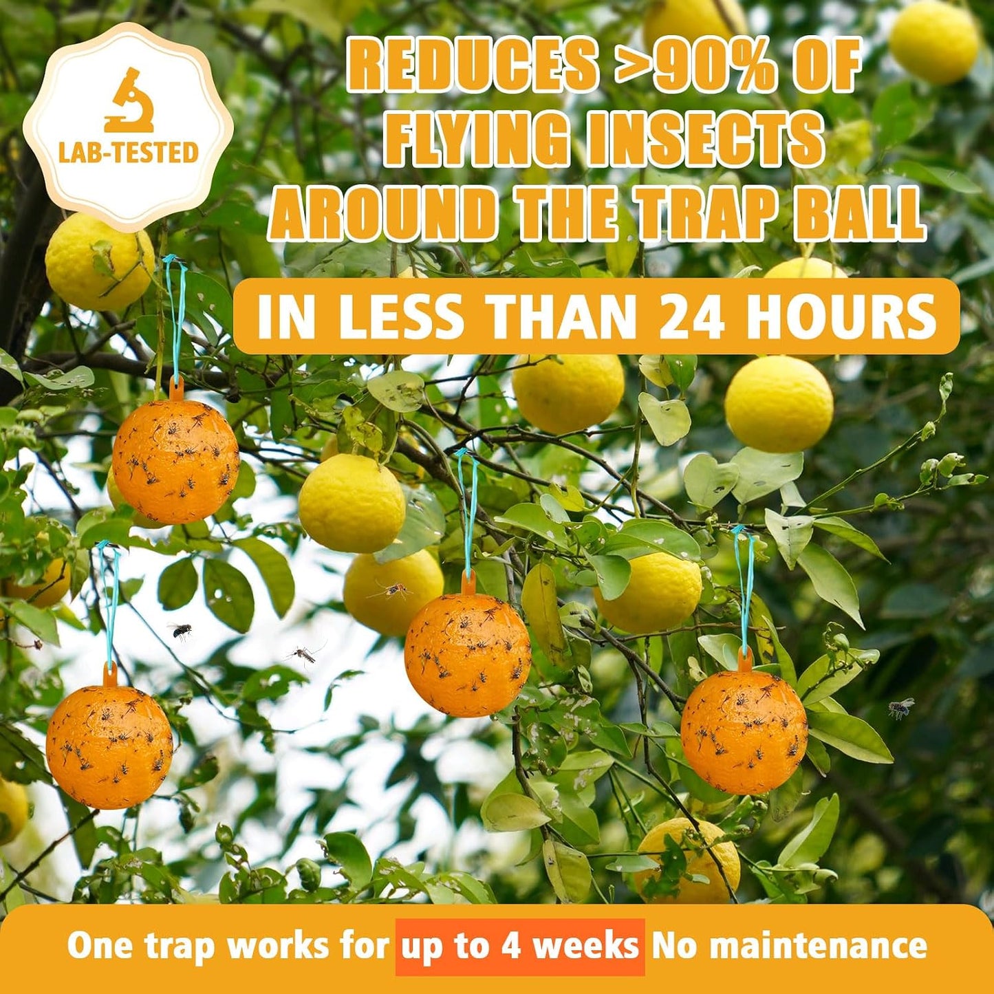 Sticky Insect Trap Ball Osseph Fruit Fly Trap Balls for Indoor Outdoor | Physical Sticky Hanging Bug Ball Catches Flie Gnat Mosquitoe Flying Insects 6pack (Green)