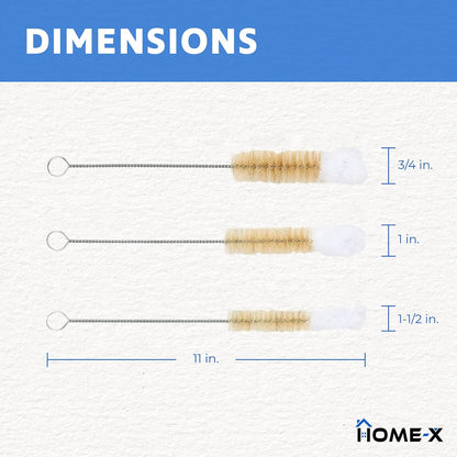 HOME-X Soft-Tip Cleaning Brush Set, Soft Scrub Brush with Long Handle, Handy Crevice-Cleaning Tool, Glassware-Cleaning Brush, Set of 3