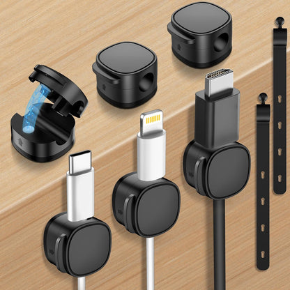 12 Pack,Magnetic Cable Clips & Silicon Cable Ties,[Cable Smooth Adjustable Under Desk Organizer],Cable Management,Cord Holder-Desk Stand Cable Organizer Holding,Adhesive for Home Cable Keeper