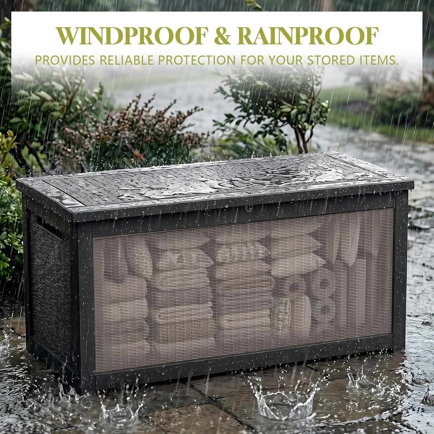 Waterproof Outdoor Storage Box Outside Deck Box Lockable Resin Bench UV Resistant Furniture Cushion Pool Tool Float Bin Patio Garden Porch (Black, 120 Gallon)