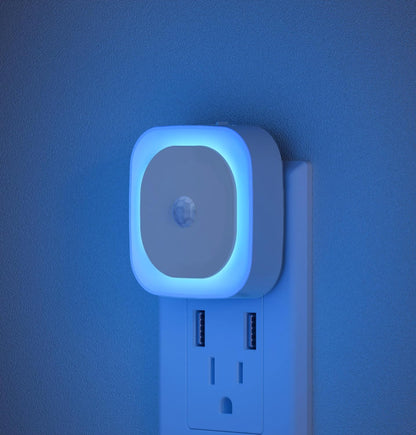 YUNLEX 2 Pack Plug in Red Sleep Night Light with Motion Sensor & Dusk to Dawn Sensor, Soft Glow, 0% Blue Light, Dimmable, Auto On/Off, LED Lights for Bedroom, Kids, Bathroom, Hallway, as Mother Gifts