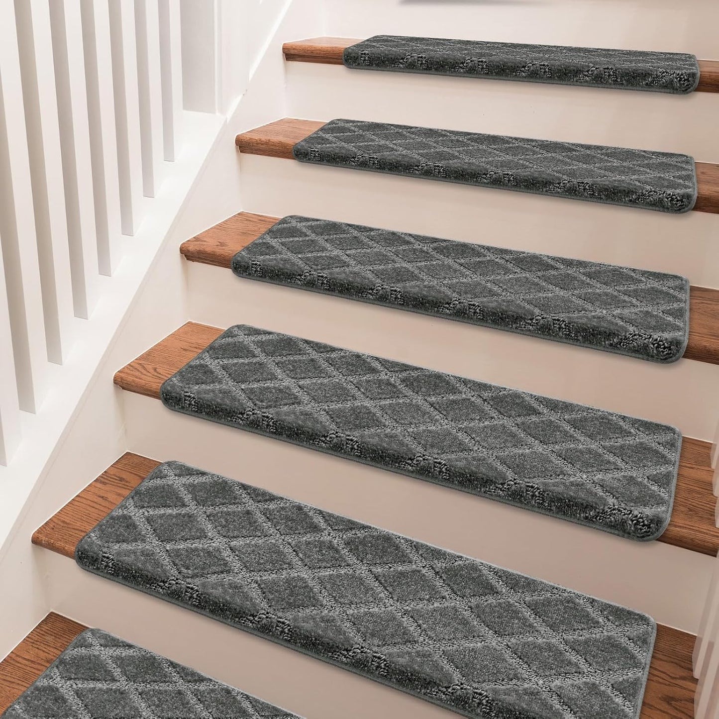 PURE ERA Carpet Stair Treads Tape Free Non Slip Indoor Stair Carpet Stair Protectors Pet-Friendly Non-Slip Skid Resistant Washable Reusable 8" x 30"(2 Pieces,Black)