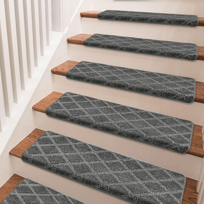 PURE ERA Carpet Stair Treads Tape Free Non Slip Indoor Stair Carpet Stair Protectors Pet-Friendly Non-Slip Skid Resistant Washable Reusable 8" x 30"(2 Pieces,Black)
