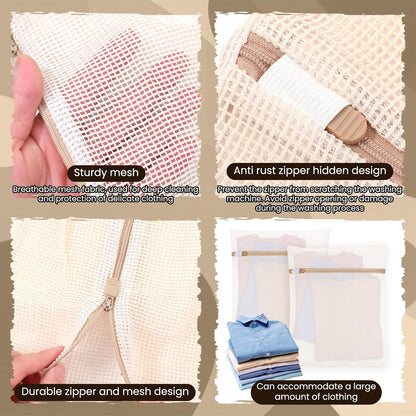 6 Pieces Large Durable Organic Cotton Mesh Laundry Bags, Durable Cotton Mesh Laundry Bag with Sturdy Zipper, Exquisite Laundry Bag for Lingerie, Socks, Clothes, Pants, Underwear, Breathable