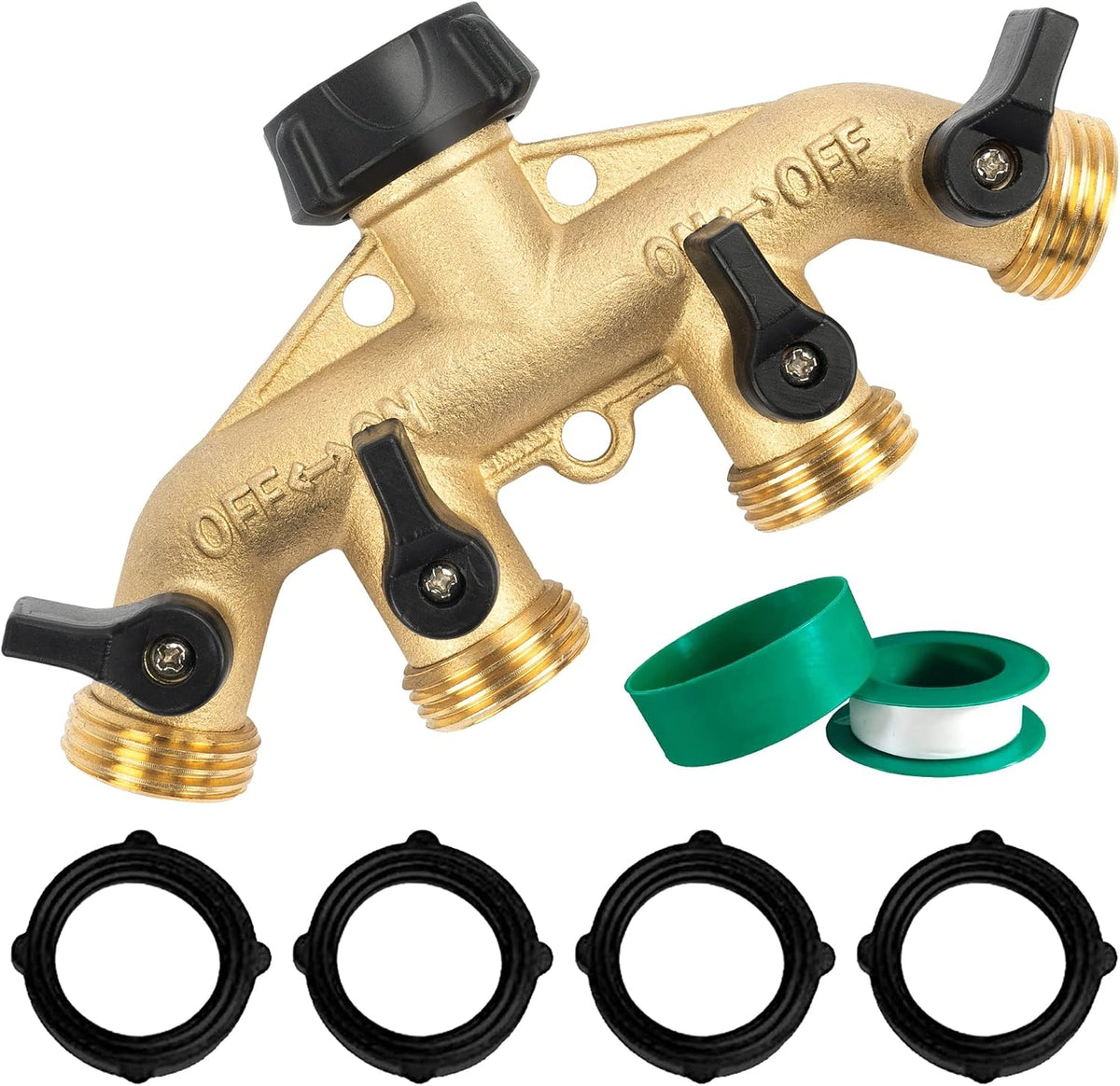 Hourleey Brass Garden Hose Splitter 2 Way, 3/4 Inch Hose Connector Tap Splitter, Hose Y Splitter, Hose Spigot Adapter 2 Valves with Extra Rubber Washers