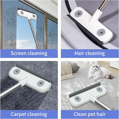 Window Screen Cleaner Brush,Dual-Sided Window Cleaning Tool,34.65 Inch Splicing Rod, Wet and Dry Use for High-Rise Windows, No-Dismantling Cleaning Equipment