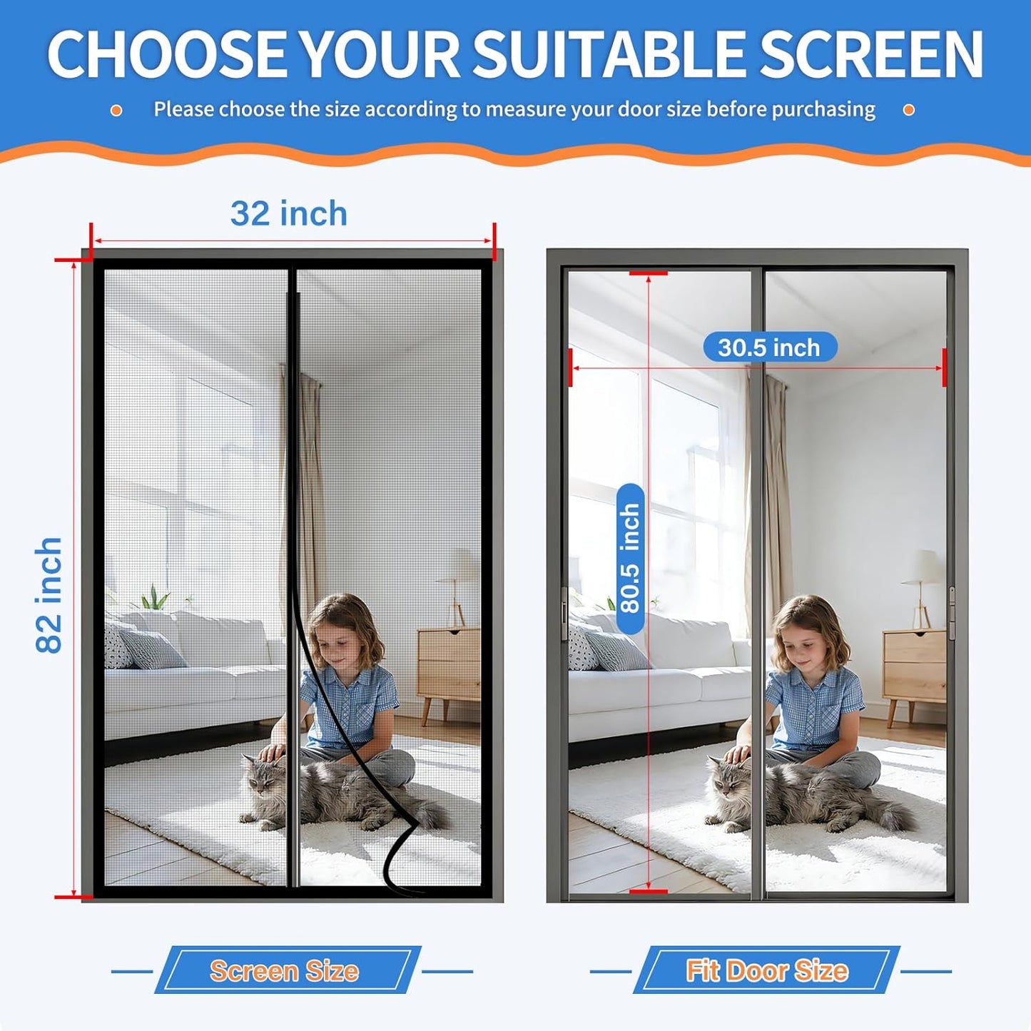 Upgraded PET Mesh Magnetic Screen Door Stronger Than Fiberglass and Polyester,Hands Free,Keep Bugs Out,Pet & Kid Friendly,Suitable for Sliding Doors,Patio and French Doors-72" X 80"