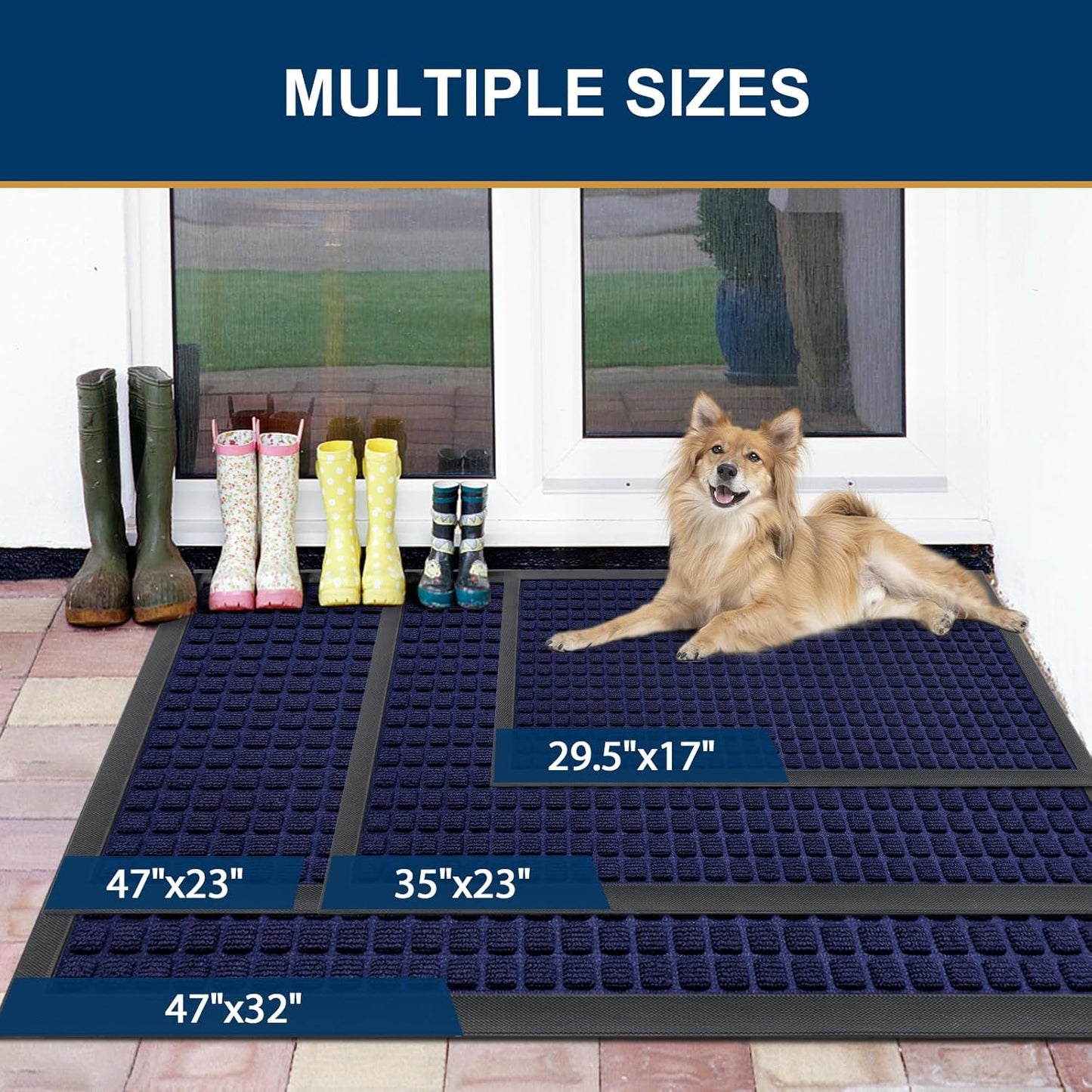 Smiry Front Door Mat Outside Entrance, Heavy Duty Natural Rubber Doormat, Non Slip, Trap Dirt and Moisture, Easy Clean, Low Profile Welcome Floor Mats for Indoor Outdoor Entry, 29.5x17 Inch, Black