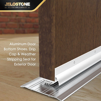 48'' L-Shaped Door Bottom Shoes with Rain Drip(Dark Bronze Anodized) - Fire Rated - Heavy Duty Aluminum with Flex-V Vinyl Seal Insert, Weatherproof & Soundproof for Exterior Doors, JS-210DV
