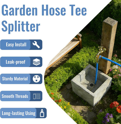 Angry Pony Garden Hose Tee,GHT 3/4 Female x Female x Male Hose Tee for Lawn | for Irrigation/Sprinkler/Patio and Outdoor Watering,2 Way,Heavy-duty Brass,Standard Thread,Wide Flow,Quick Connect,Leakproof