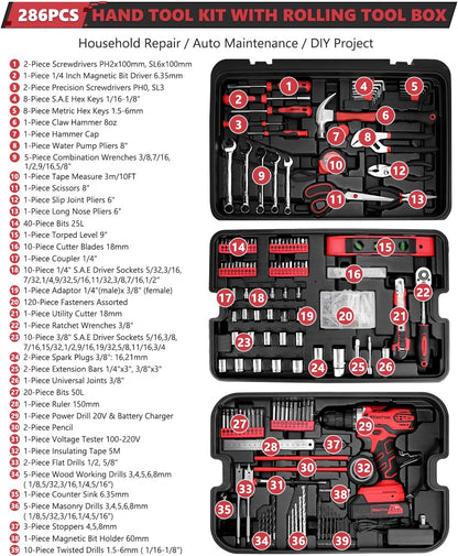 KingTool 325 Piece Home Repair Tool Kit, General Home/Auto Repair Tool Set, Toolbox Storage Case with Drawer, General Household Tool Kit - Perfect for Homeowner, Diyer, Handyman