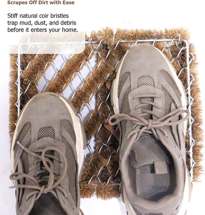 Gardenised Heavy-Duty Boot Scraper Brush Natural Coir Bristles on Durable Wire Frame for Outdoor Mud and Dirt Removal, Ideal for Cleaning Work Boots Hiking Shoes and Garden Footwear, 12x14 Inches