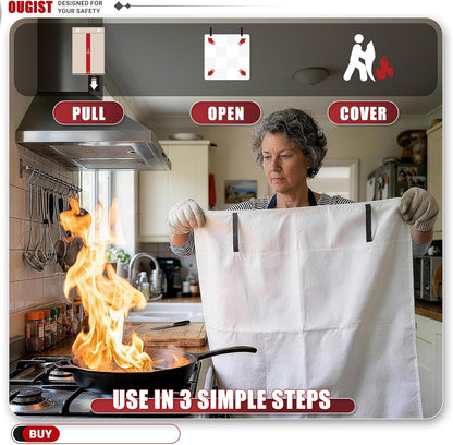 Ougist 2 Pack Emergency Fire Blanket for Home and Kitchen, 40"x40" Fiberglass Fire Blankets for Safety, Flame Suppression for Grill, RV & Camping, Peace of Mind for Your Family