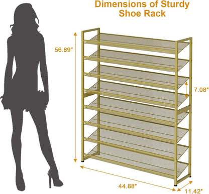 Large Shoe Rack 8 Tier Shoe Organizer, Heavy Duty Metal 4-Tier Stackable Shoe Storage Vertical Shoe Rack for Closet Front Door Entrance, Up to 50 Pairs, 44.8" W x 11.4" D x 56.7" H, Black