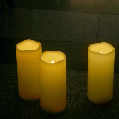 CANDLE CHOICE Waterproof Outdoor Battery Operated Flameless Candles with Remote Timer Plastic Flickering Fake Electric LED Pillars for Lantern Garden Wedding Christmas Decorations 3x4 Inches 3 PCS