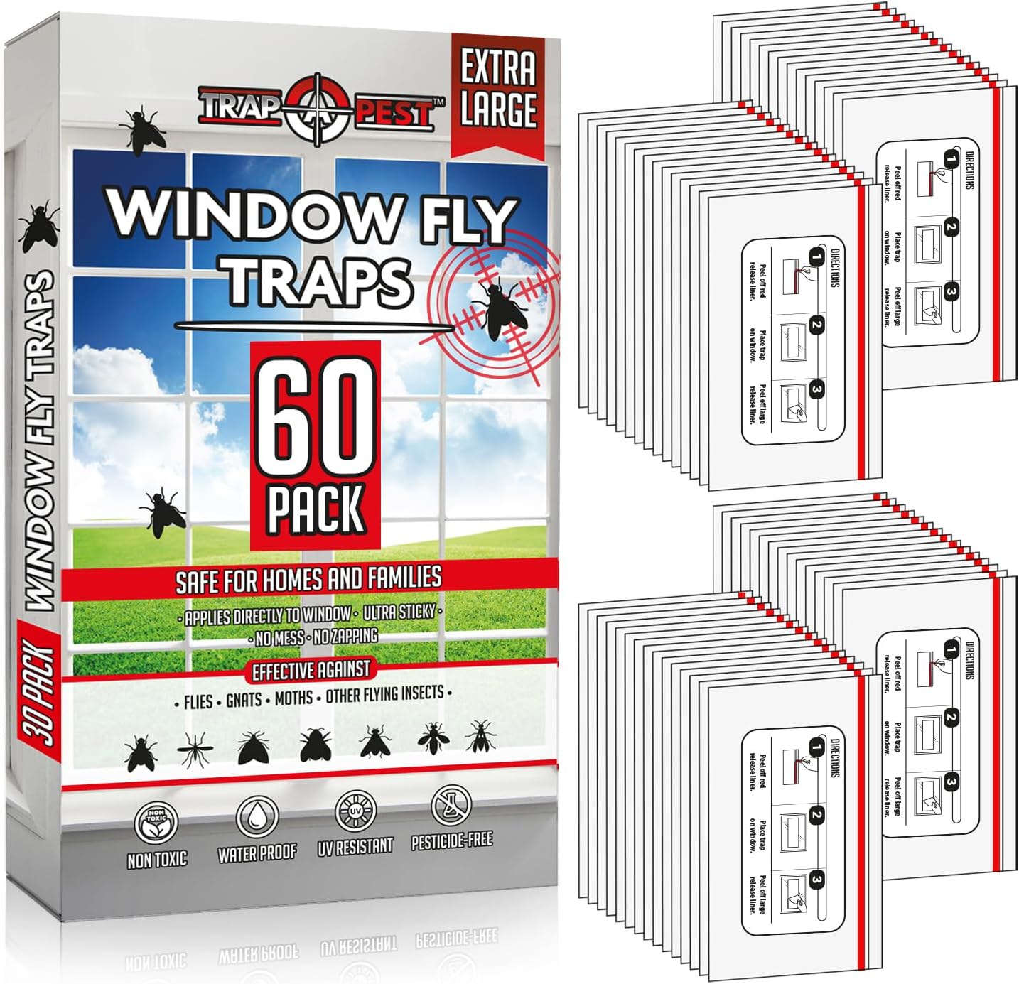 Window Fly Traps Indoor Clear (30 Pack) - Fly Window Traps for Indoors Sticky, Indoor Fly Trap Non-Toxic Fly Strips for Windows - Fly Sticky Traps Indoor Fly Paper Indoor Bug Sticky Traps (8.25" x 5")
