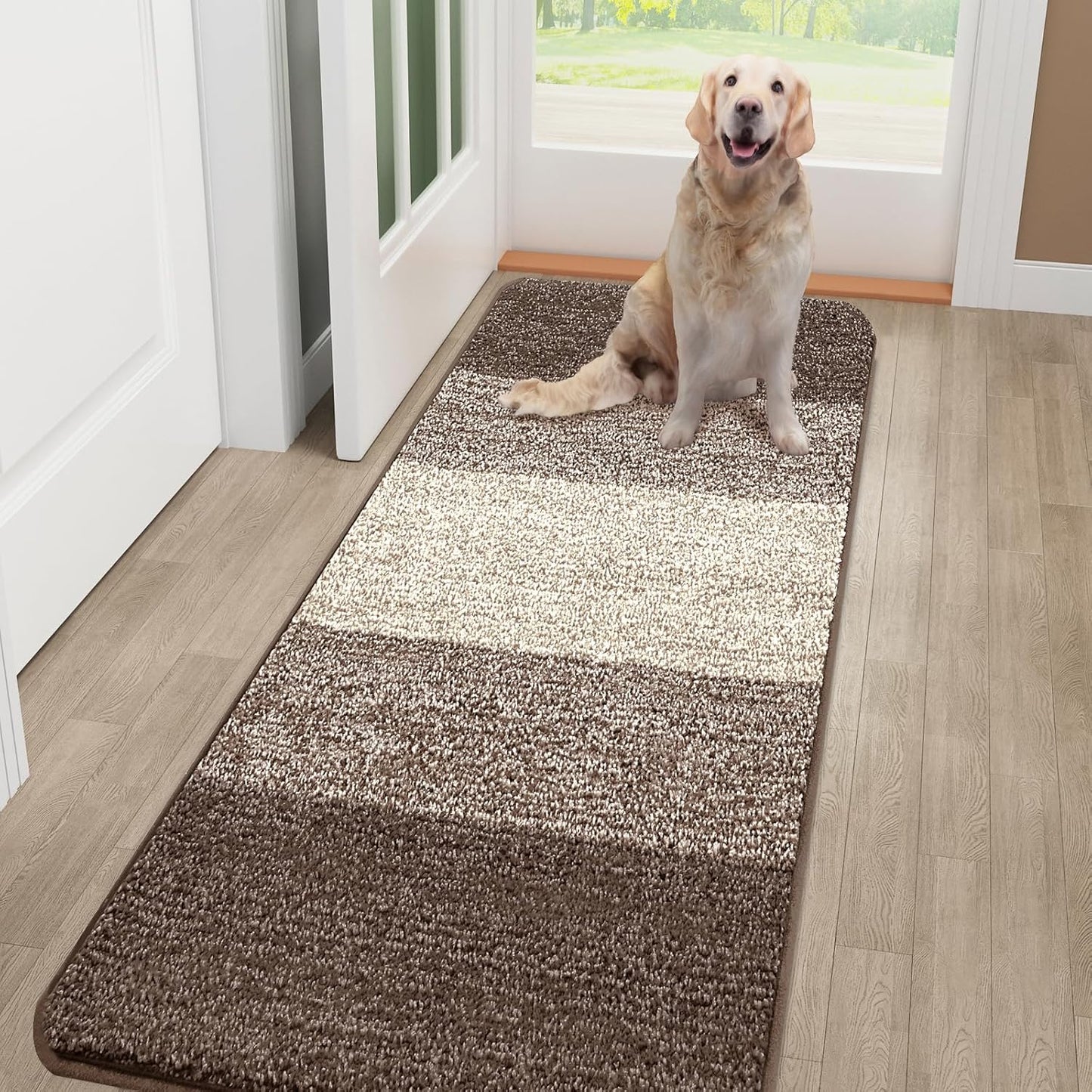 Kitinjoy Indoor Outdoor Door Mat, 32x20 Non-Slip Absorbent Dirt Trapper, Low-Profile Washable Inside Entrance Front Floor Mat, Sturdy Soft Entry Doormats for Entryway, Grey