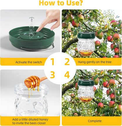 2026 New Wasp Traps Outdoor Hanging with LED Light, 4 Packs Wasp Trap Catcher, Yellow Jacket Traps, Solar Powered Hornet Trap Wasps for Yellow Jackets, Hornets, Waterproof Reusable(Green+Yellow)