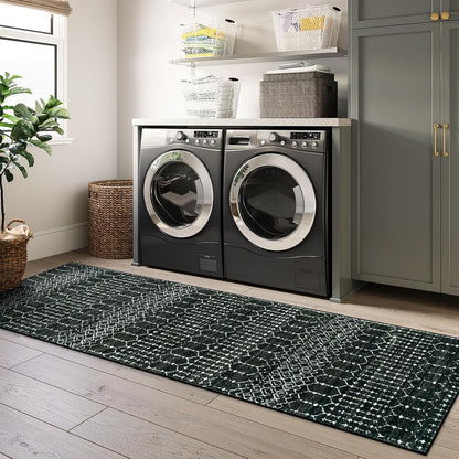 Lahome Moroccan Entry Rug 2x3, Non-Slip Washable Front Indoor Door Mat Rubber Backing Low-Profile Door Rugs, Small Geometric Print Distressed for Entryway Bathroom Kitchen, Black Hana