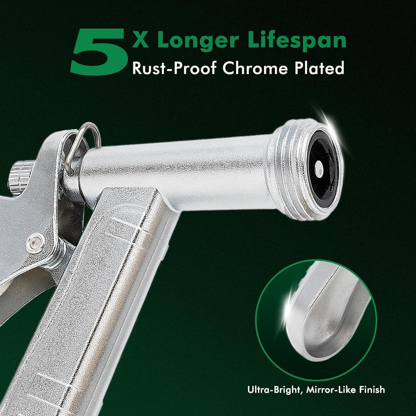 RESTMO 2 Pack 100% Metal Garden Hose Nozzle, Heavy Duty Pistol Grip | 5X Lifespan Rust-Proof Chrome Plated，Zinc Alloy Hose Sprayer with Threaded Front for Car Washing, Plant Watering