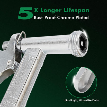 RESTMO 2 Pack 100% Metal Garden Hose Nozzle, Heavy Duty Pistol Grip | 5X Lifespan Rust-Proof Chrome Plated，Zinc Alloy Hose Sprayer with Threaded Front for Car Washing, Plant Watering