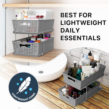 Simple Houseware 2 Tier Bathroom Organizer Tray Pull-Out Sliding Drawer/Under-Sink Storage, Clear
