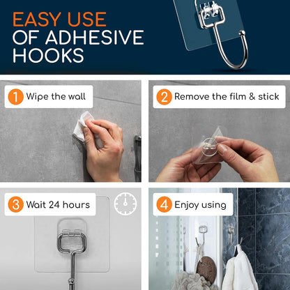 GLUIT Adhesive Wall Hooks for Hanging Heavy Duty 22 lbs Hooks for Walls No Drill, Towel Sticky Clear Hook, Waterproof, Home, Bathroom, Kitchen, Office, and Outdoor 12 Pack