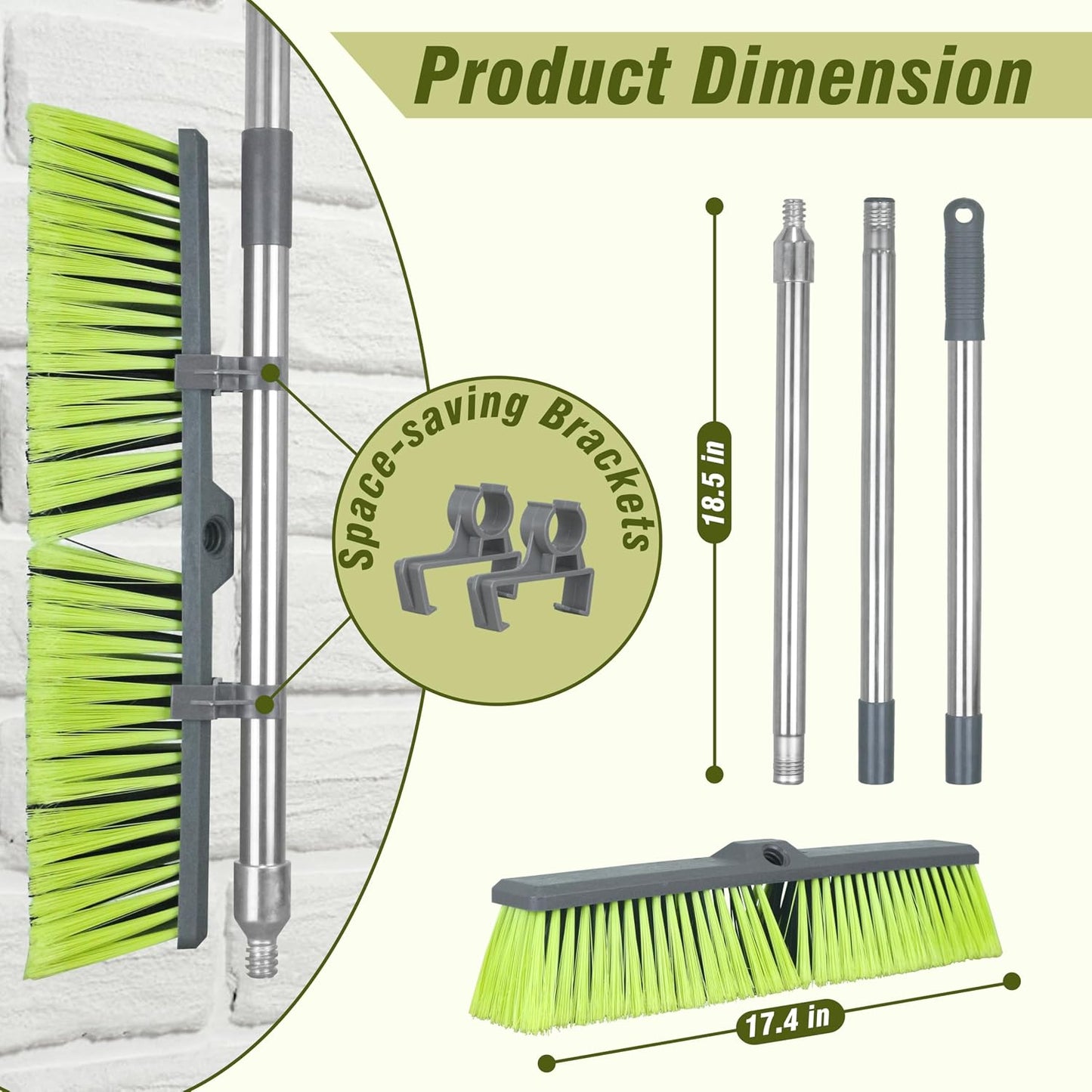 Upgraded 18" Push Broom with Adjustable Long Handle, Total Length is 55", Multi-Surface Floor Scrub Brush for Cleaning Deck, Patio, Garage, Driveway
