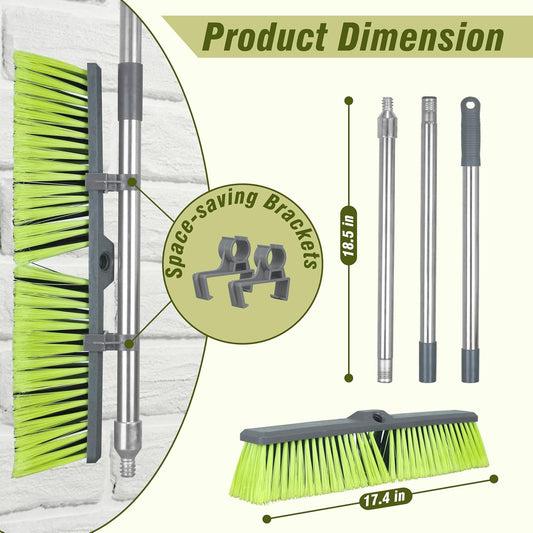 Upgraded 18" Push Broom with Adjustable Long Handle, Total Length is 55", Multi-Surface Floor Scrub Brush for Cleaning Deck, Patio, Garage, Driveway