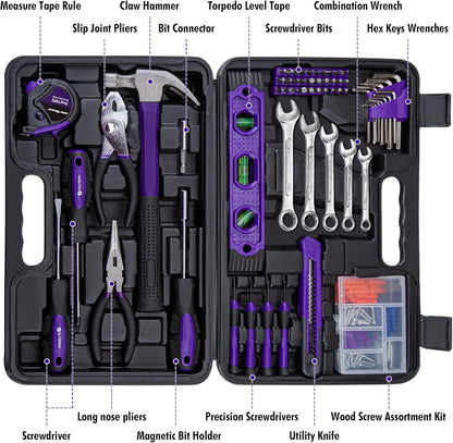CARTMAN 152-Piece Household Tool Set, Blue Hand Kit With Storage Case Box | Complete tool assortment for home repairs, office fixes, dorm needs, furniture setup, crafting, and everyday household fixes.