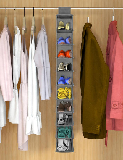 Libeder Hanging Shoe Organizer, 10-Shelf Closet Organizer with 6 Mesh Side Pockets