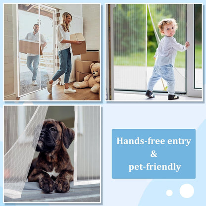 Magnetic Screen Door - Self Sealing, Heavy Duty, Hands Free Mesh Partition Keeps Bugs Out Let Breeze in- Pet and Kid Friendly - Keep Open Feature (Black, Fit Door Size 38 x 82 Inch)