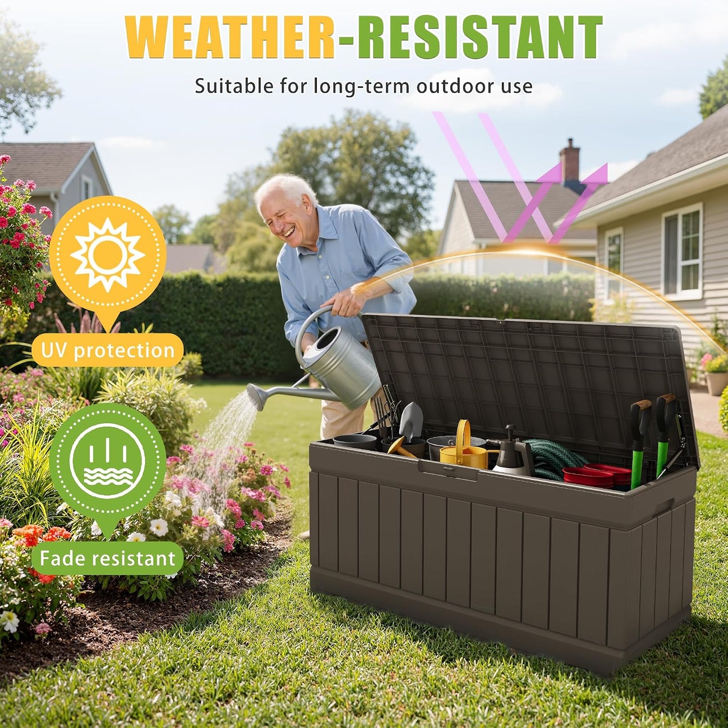 Greesum Outdoor Storage Box 82 Gallon Storage Bin with Lid for Patio Furniture, Garden Tools, Pool Supplies, Waterproof and UV Resistant, Lockable, Black