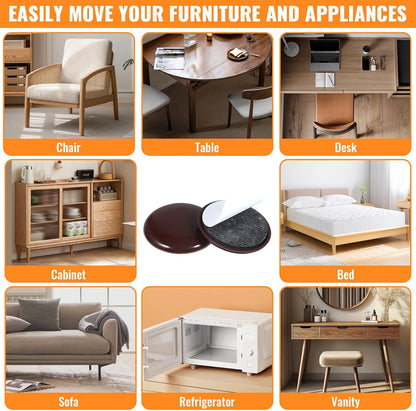 12Pcs 2 inches Stick Furniture Sliders, Furniture Moving Pads Heavy Duty Adhesive Furnitures Movers for Easy Moving on Carpet Hardwood (Coffee)