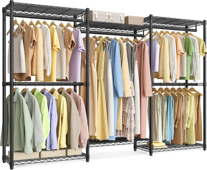 SONGMICS Heavy-Duty Clothes Rack, Garment Rack, Portable Closet, 68.7-Inch Wide Clothing Rack with Adjustable Mesh Shelves and Hanging Rails, Ink Black ULGR433B01