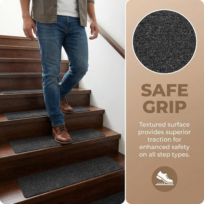 DECHOUS 2Pcs Non-Slip Stair Treads Carpet for Wooden Steps Indoor Self Adhesive Black Stair Runner Carpet Treads 8" x 30" Step Grips for Kids Elders Pets