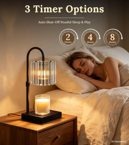 TigQiang Adjustable Height Candle Warmer Lamp, Candle Lamp Timer Dimmer 7 Levels, Compatible All Jar Candles, Top Melting, Cystal Candle Heater Lamp for Scented Wax, Elegant Home Decoration, Black