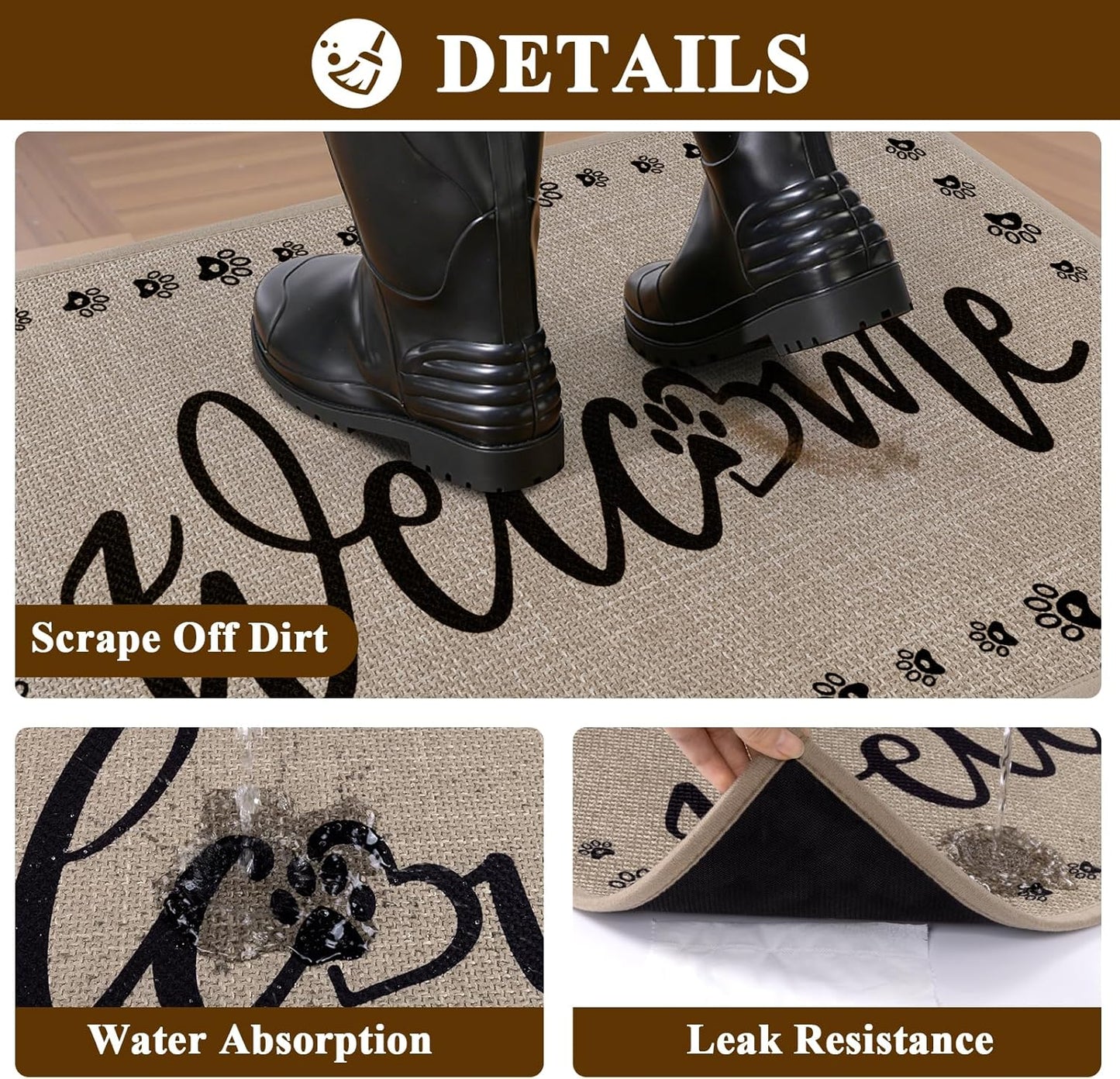 Vaukki Indoor Door Mat 17"x30", Ultra Thin Doormat Indoor Entrance, Non Slip Rubber Backed Inside Welcome Mat for Front Door, Low-Profile Washable Dirt Trapper Entry Floor Mat for Entryway, Sweet Home