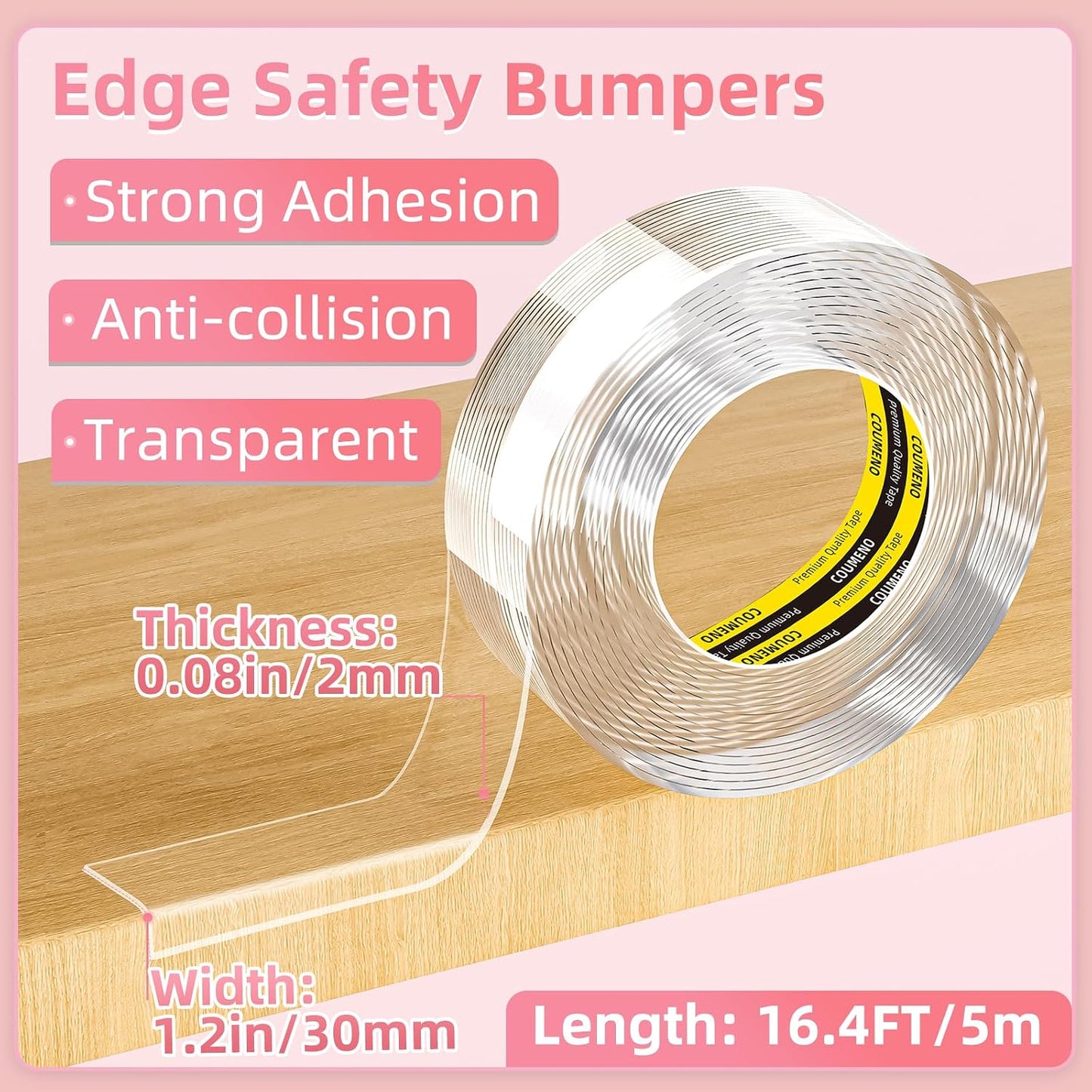 Clear Edge Protector & Corner Protectors, 0.8in（W x 6.6FT(L), Baby Proof Corner Guards for Sharp Edges, Safety Bumper Strip for Furniture, Drawers, Tables & Cabinets