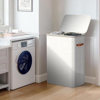 Sorbus Laundry Hamper with Lid - Collapsible 3-Compartment Fabric Laundry Basket with Handles and Removable Laundry Bag – 50 Gallon (190 L) Dirty Clothes Hamper for Bedroom, bathroom and dorm (Beige)