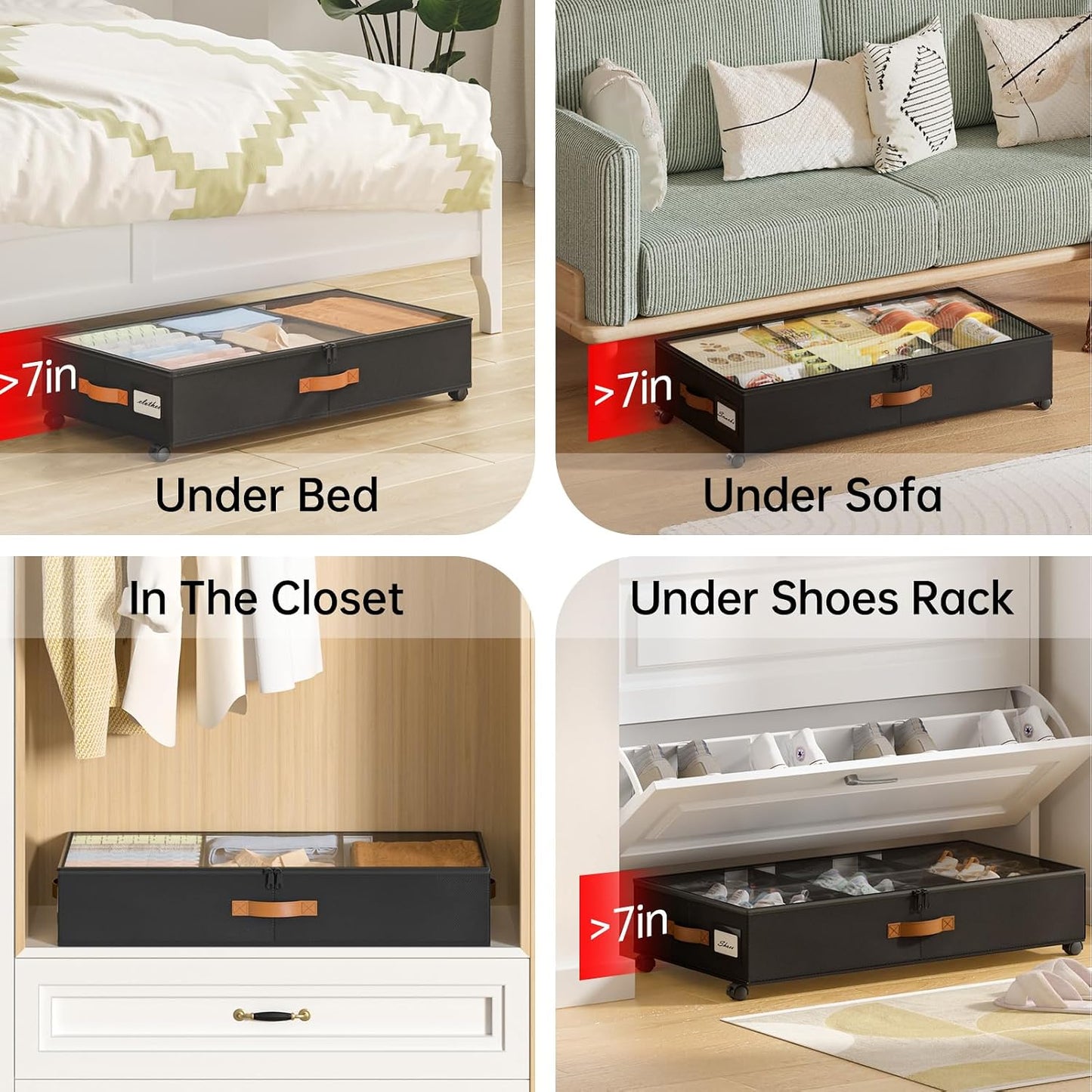 Yecaye Under Bed Storage with Wheels, 2 Pack Under Bed Storage Containers with Adjustable Dividers & Clear Lid, Rolling Underbed Organizer Bins Drawer for Clothes, Shoes, Blankets(30.3 x 16 x 6.7in)