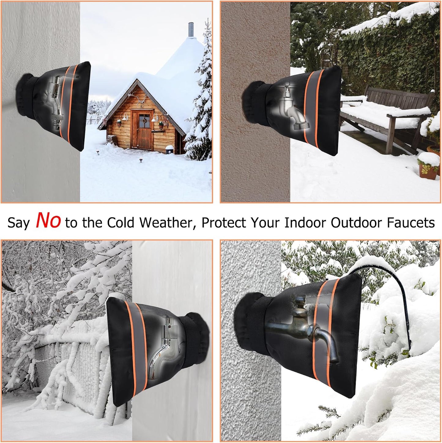 Outdoor Faucet Cover, Thicken Outdoor Faucet Covers for Winter Freeze Protection 5.9" W x 7.1" H Orange Reflective Strip, Outside Faucet Socks Reusable Waterproof Insulated Wrap Spigot Cover, 4 Pack