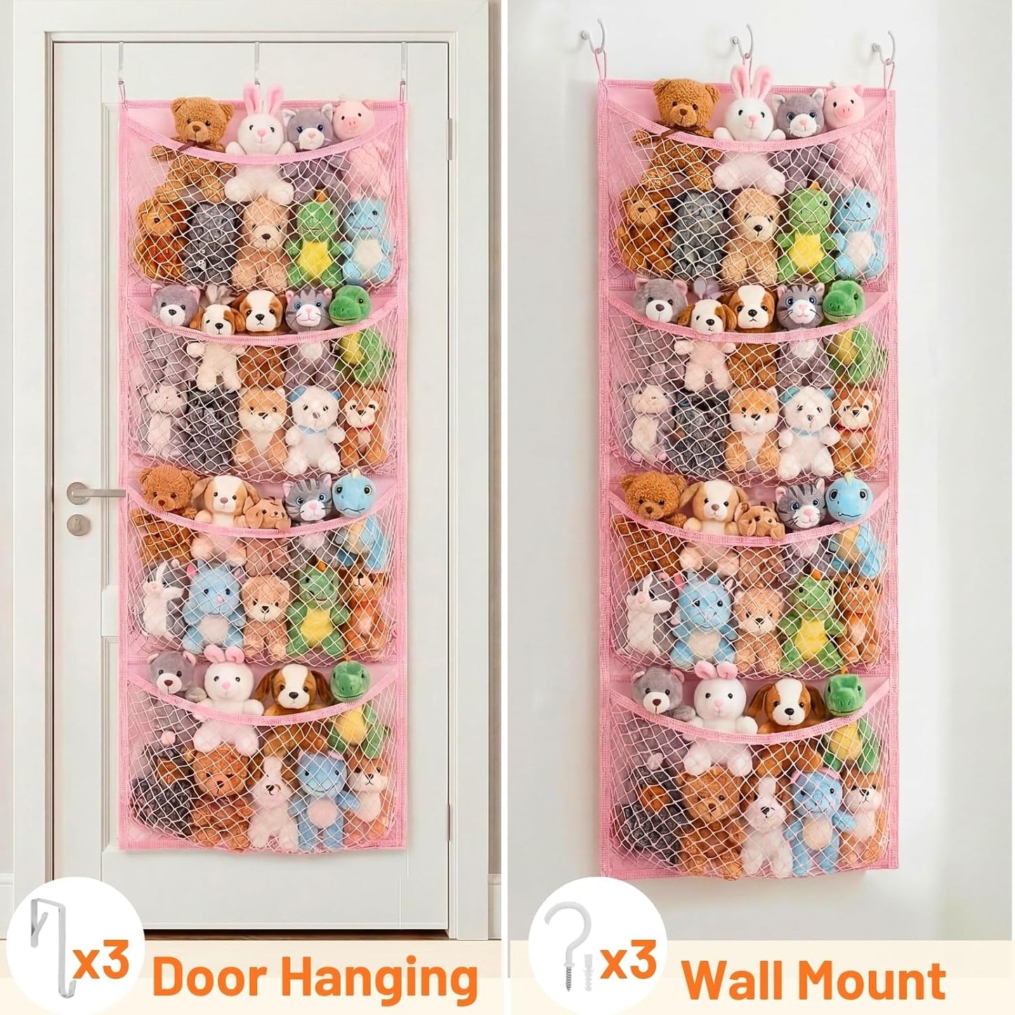 Ofiray-home Cotton Over The Door Stuffed Animal Storage | Toy Organizer for Storage Plush Toys, Stuffed Animal Holder with 4 Large Pockets, Hanging Door Organizer for Nursery