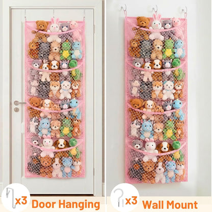 Ofiray-home Cotton Over The Door Stuffed Animal Storage | Toy Organizer for Storage Plush Toys, Stuffed Animal Holder with 4 Large Pockets, Hanging Door Organizer for Nursery