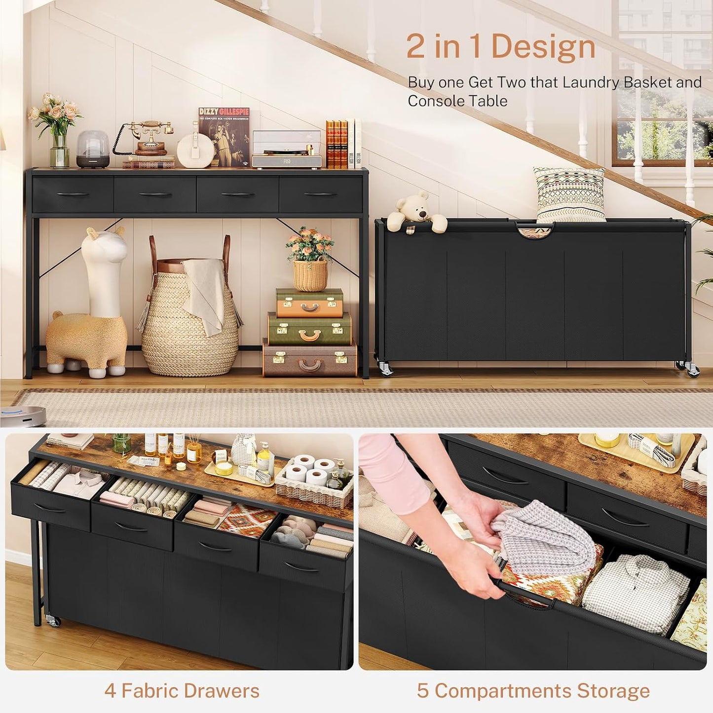 Laundry Sorter 3 Section, 120 L Laundry Hamper with 2 Drawers & 2-tone Top Panel, Rolling Laundry Basket Organizer with Pull-Out Removable Oxford Fabric Bags for Laundry Room Organization UNZYL006BVV3