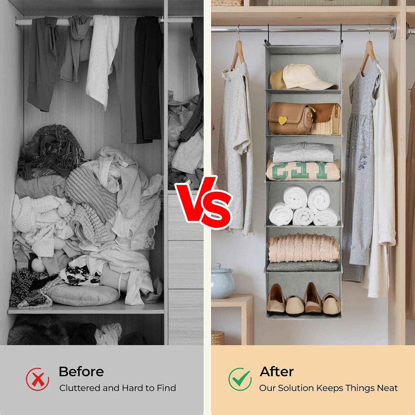 GRANNY SAYS 3-Shelf Hanging Closet Organizer and Storage, Collapsible Hanging Closet Shelves, Hanging Organizer for Closet & RV, Gray, 29 ½" H X 12" W X 12" D, 1-Pack