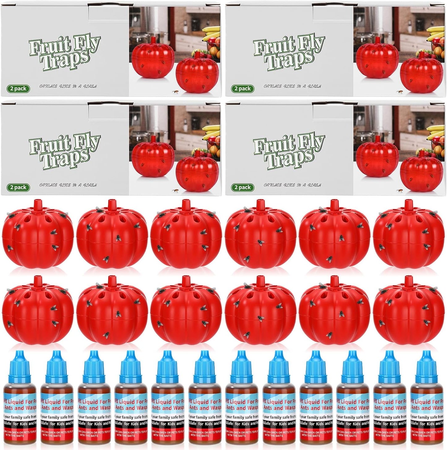 12 Pack Fruit Fly Traps for Indoors 12 Bottle 0.68oz Refills Liquid, Fruit Fly Killer Gnat Traps for Indoor 540 Days Supply of Reusable Gnat Trap with Lure for Kitchen House Dining(Clear)
