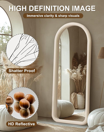 Delma Arched Full Length Mirror, Free Standing Floor Velvet Finish Frame Mirror for Leaning or Hanging, Soft Touch Bedroom & Living Room Decor, Brown
