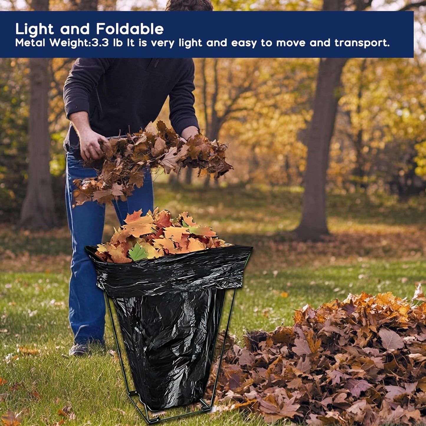 Outdoor Trash Bag Holder Stand,Metal Garbage Bag Holder for 30-45 Gallon Bags,Leaf Bag Support Stand Holder,Portable Multi-Use Garbage Bag Frame Holder for Leaves Camping Lawn Party Weeding Yard