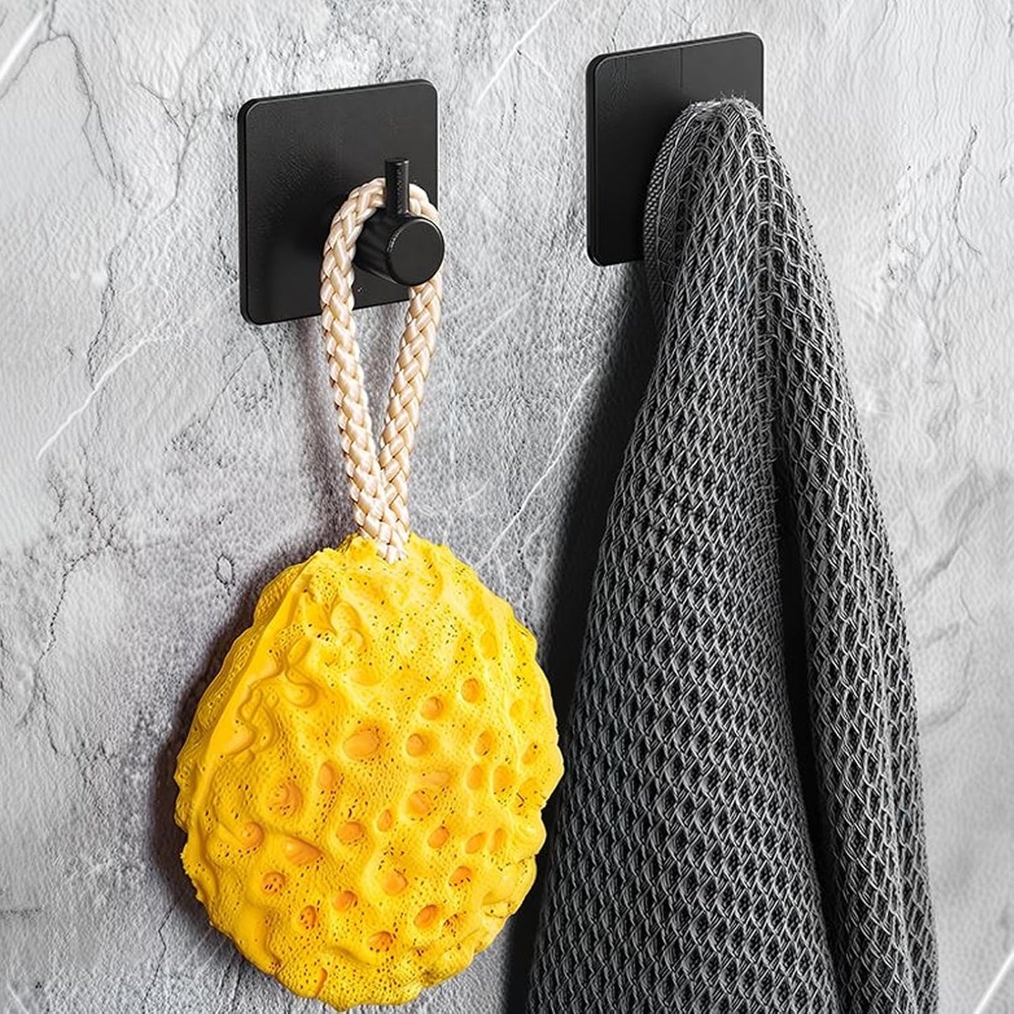 2 Pack Large Heavy Duty Waterproof Adhesive Hooks - Black, Strong Self-Stick Wall Hangers for Hanging Towels, Coats & Keys, Ideal for Bathroom, Kitchen, Door & Outdoor Use